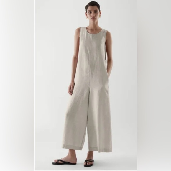 COS Linen 100% Wide Leg Jumpsuit Modern Scandinavian Minimalist Lagenlook, M/L - Picture 6 of 12